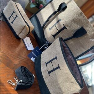 Stylish Tan and Black Tote Bag Set
